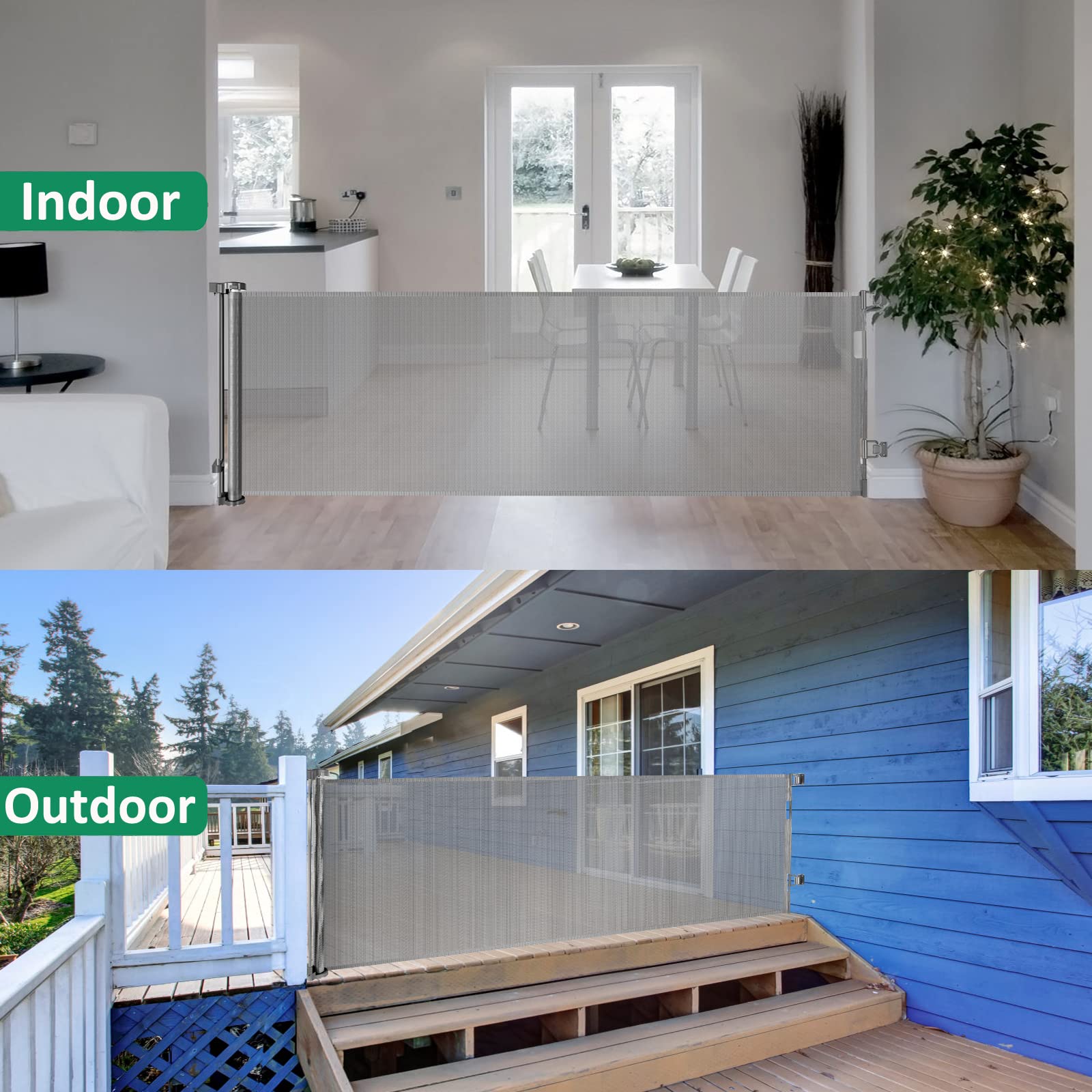 KISKIZ retractable gate in-use between living room and kitchen.
