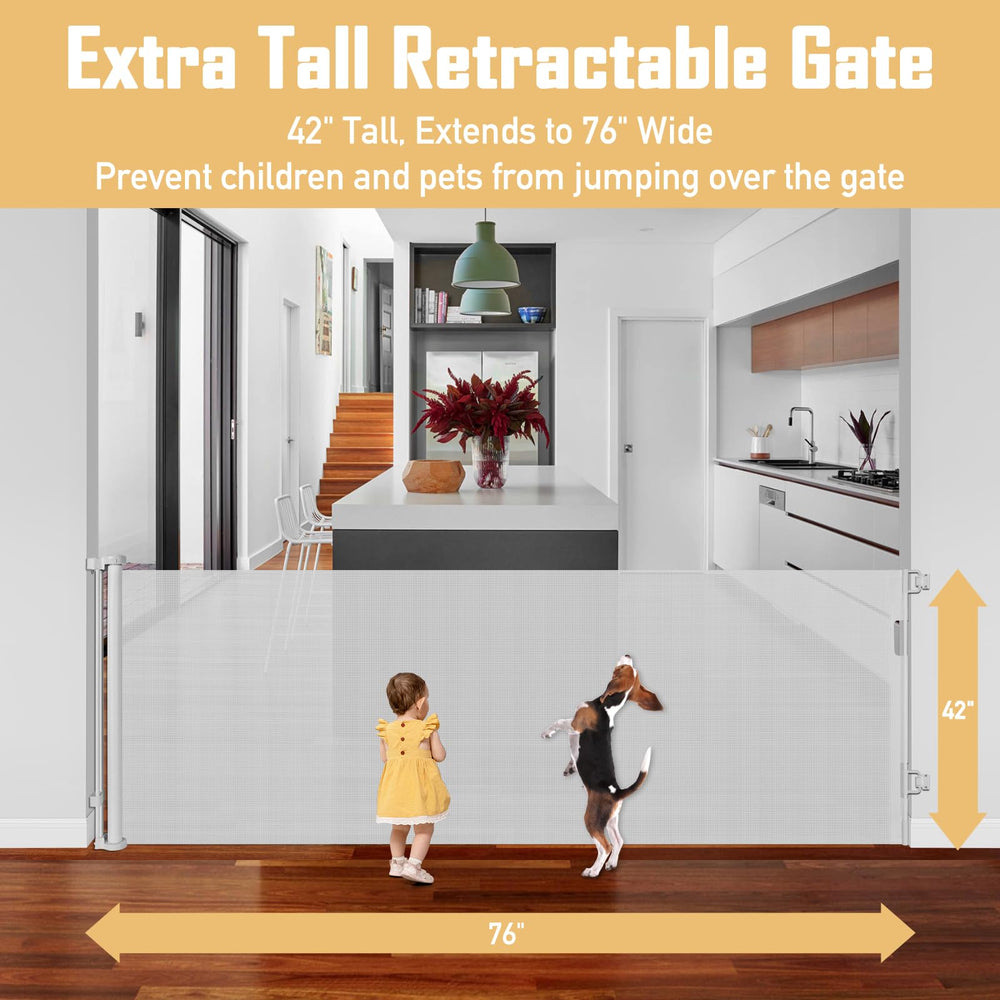 KISKIZ 76-inch wide retractable gate extended across a living space