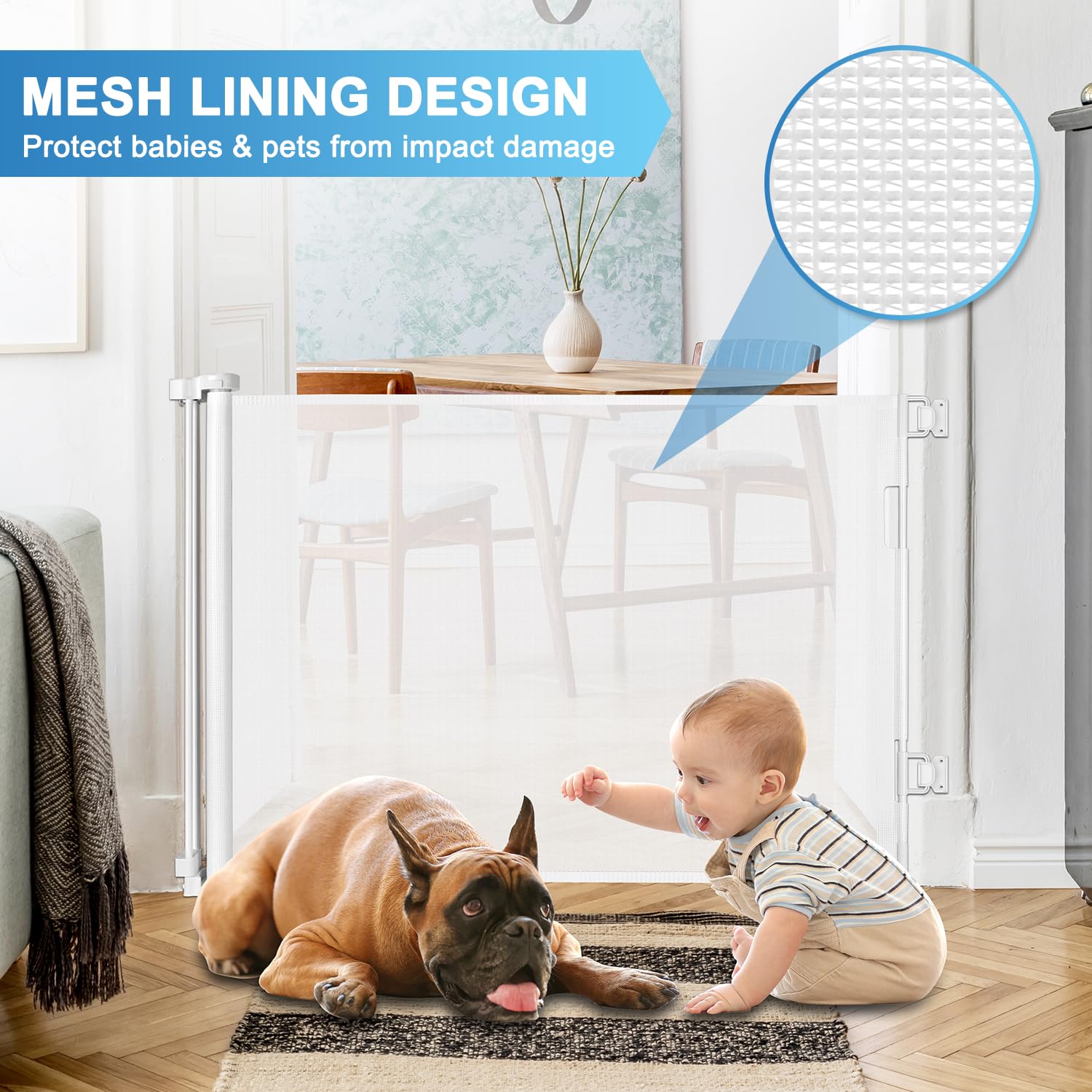 KISKIZ adjustable hardware fits any baseboard for snug installation.