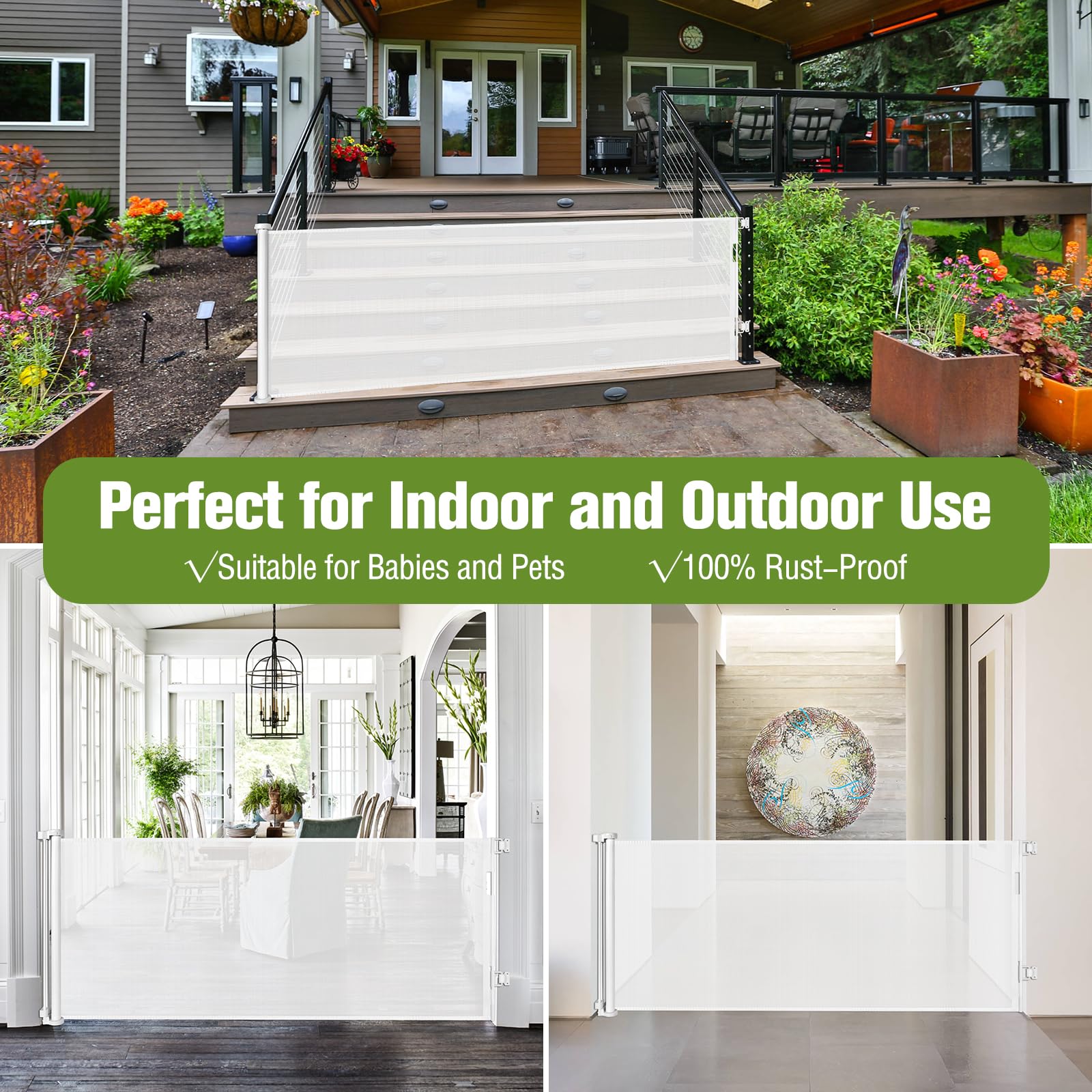 KISKIZ indoor outdoor gate for stairs, hallways, and decks.