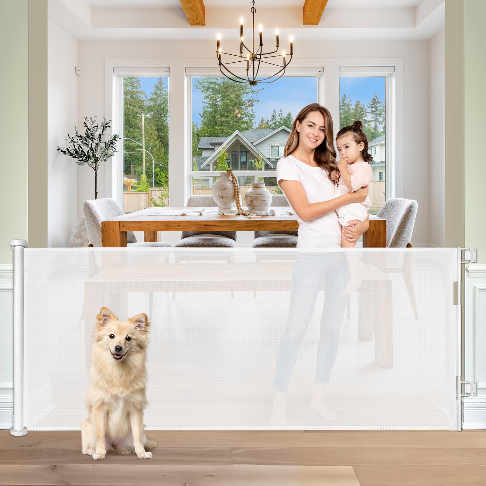 KISKIZ extra wide gate retractable with wide opening for smooth doorway access.