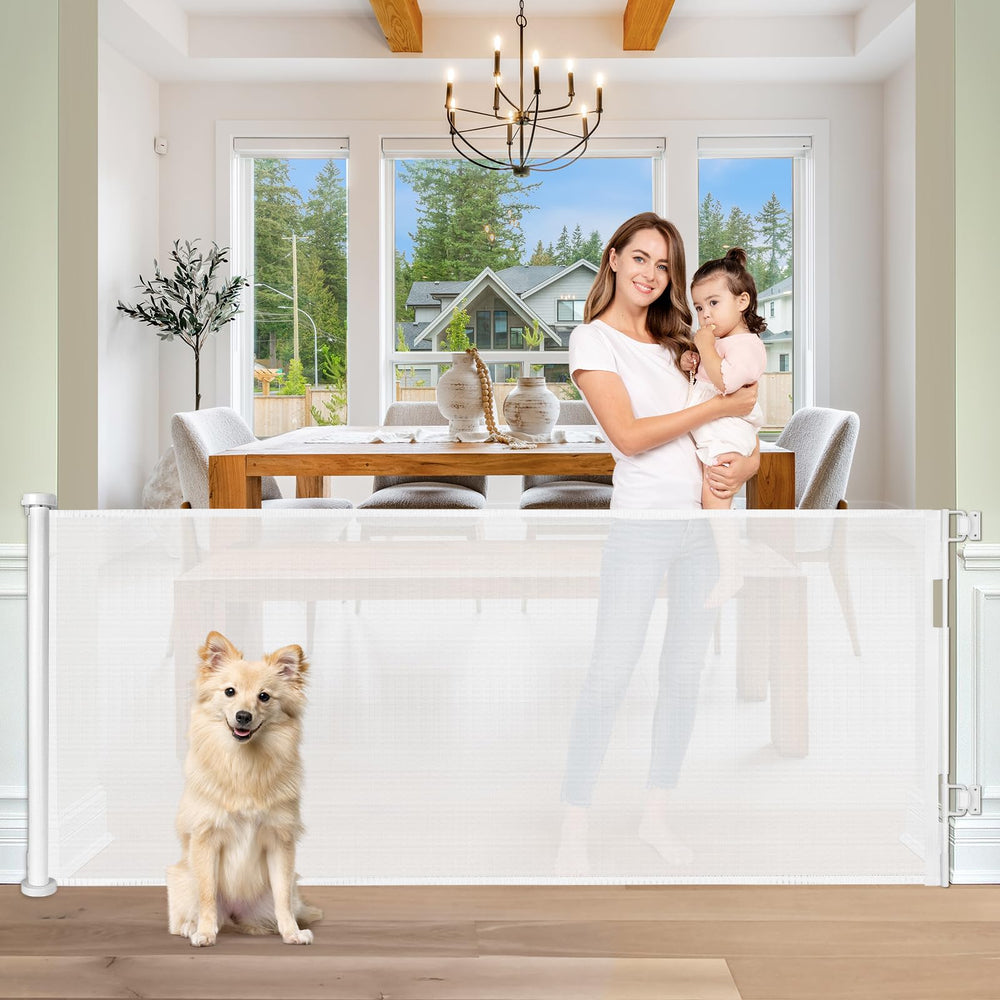 KISKIZ extra wide gate retractable with wide opening for smooth doorway access.