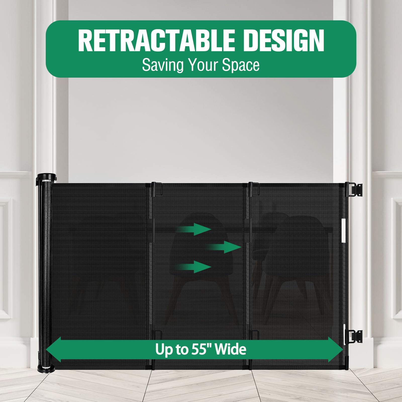KISKIZ retractable gate on outdoor deck demonstrates versatile pet containment.