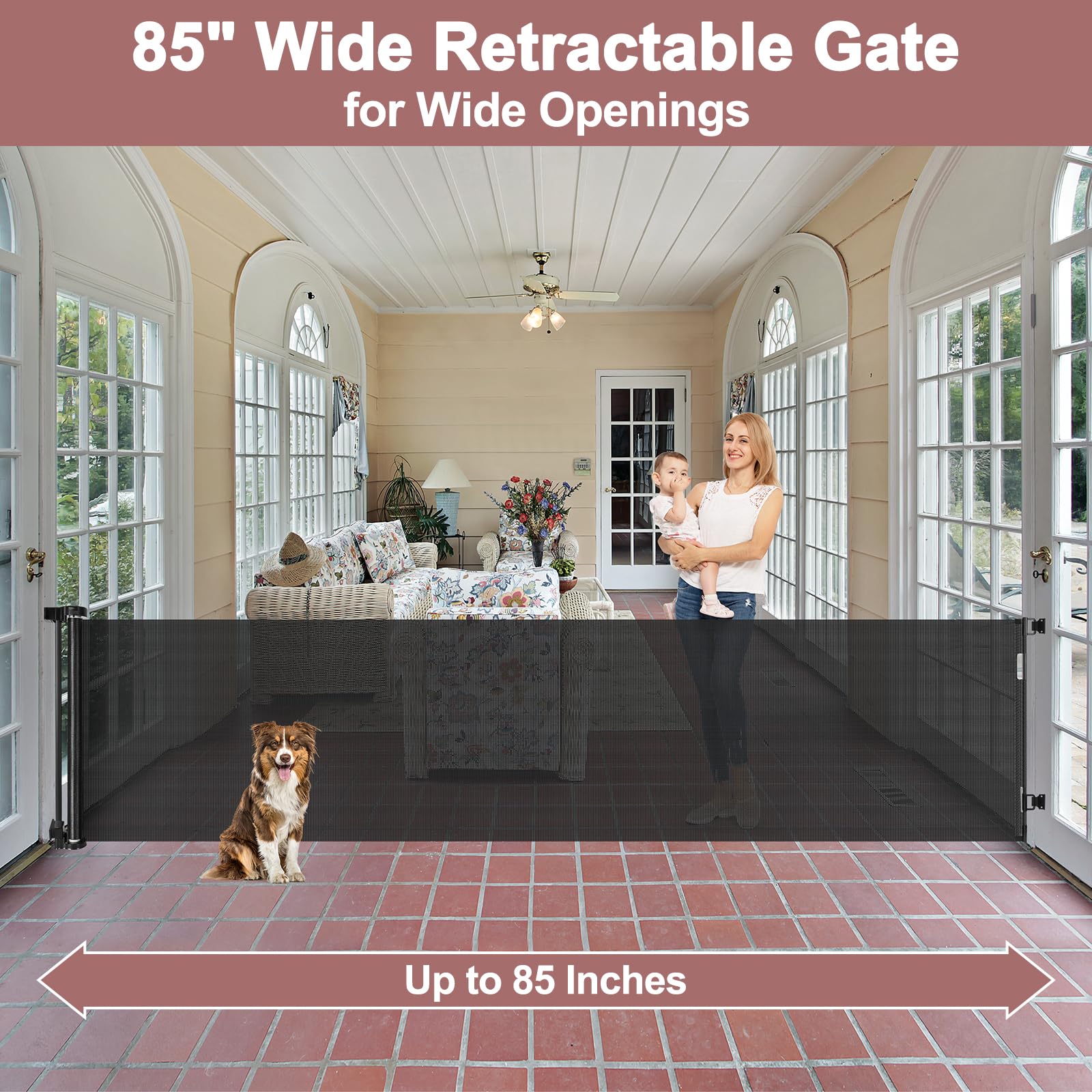 KISKIZ retractable gate extended for porch use with easy access