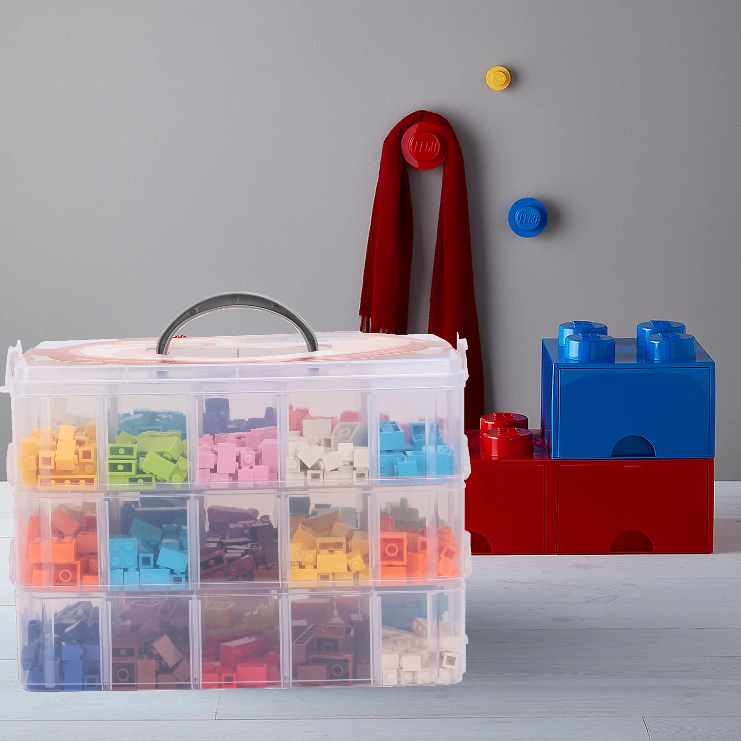 KISLANE compatible with LEGO bricks for integrated storage and play setup.
