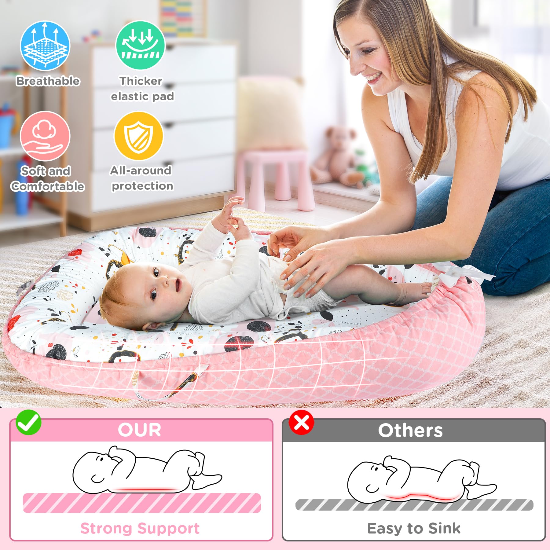 KISS GOLD Baby Lounger thickened mattress cushions playtime with cozy support