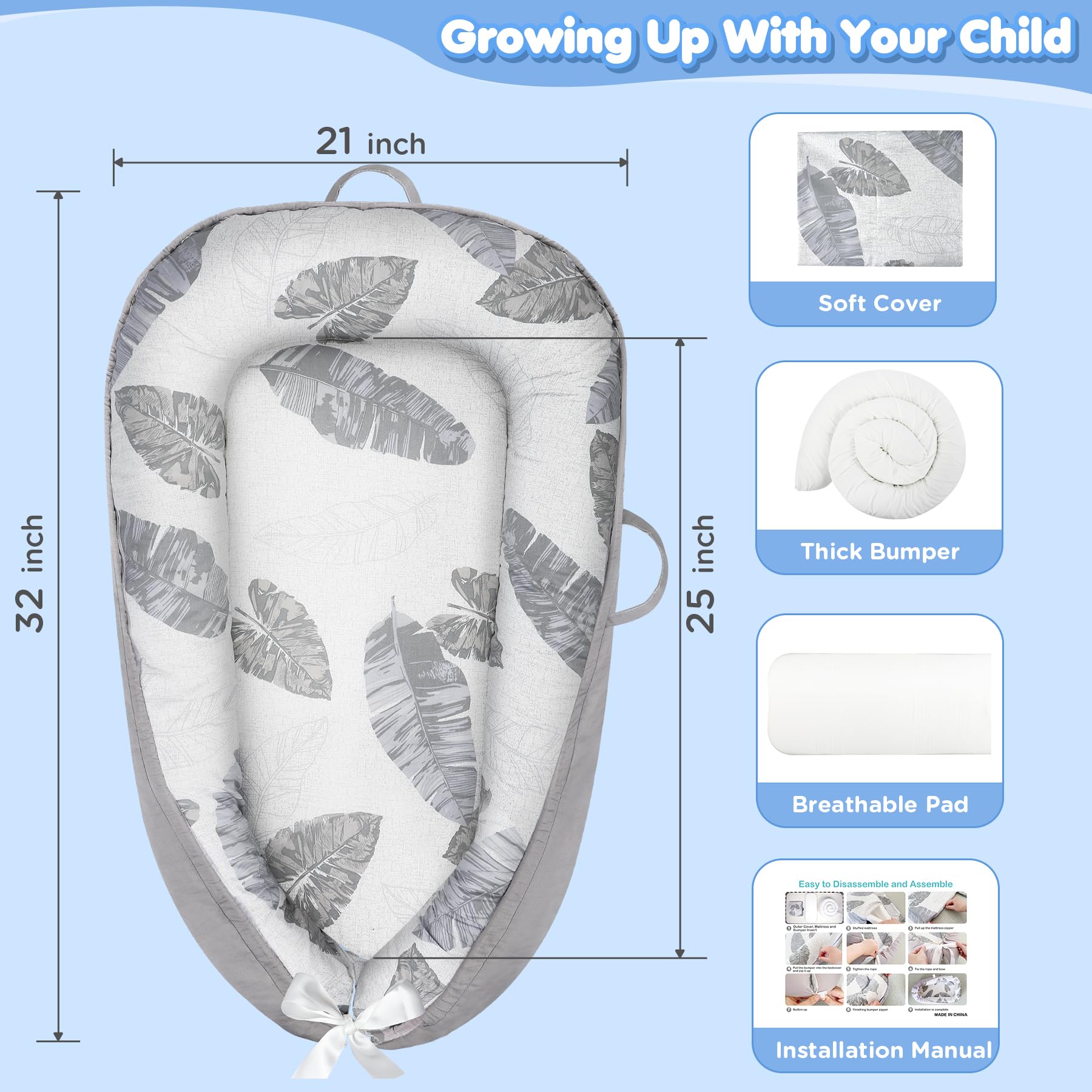KISS GOLD baby nest supports tummy time and diaper changes in comfort.