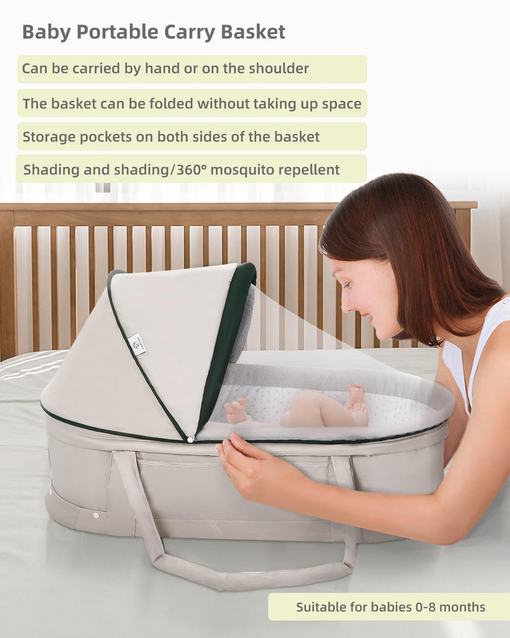 Kiss My Heart travel bassinet mosquito-net-attached provides outdoor sun and insect protection