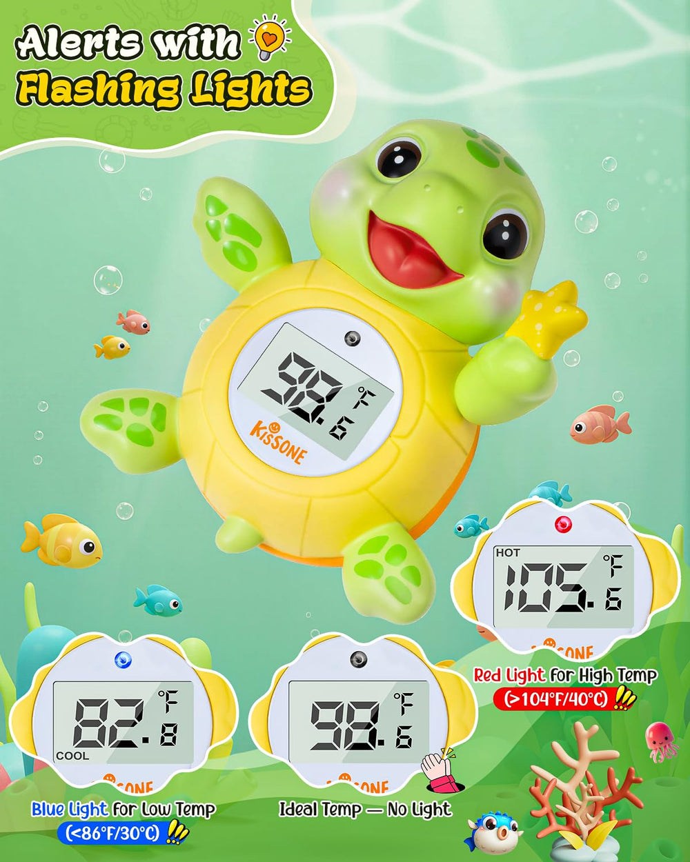 KISSONE digital display bath thermometer shows precise readings for comfortable baths