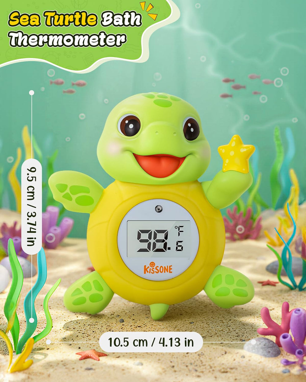 KISSONE turtle bath thermometer in use complements a safe bath routine