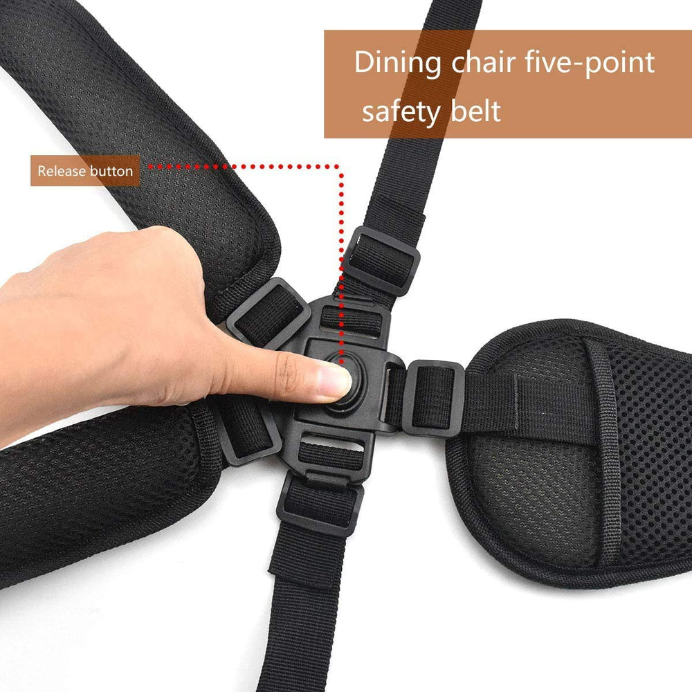 Kissral harness in high chair fit demonstrates universal compatibility across brands.