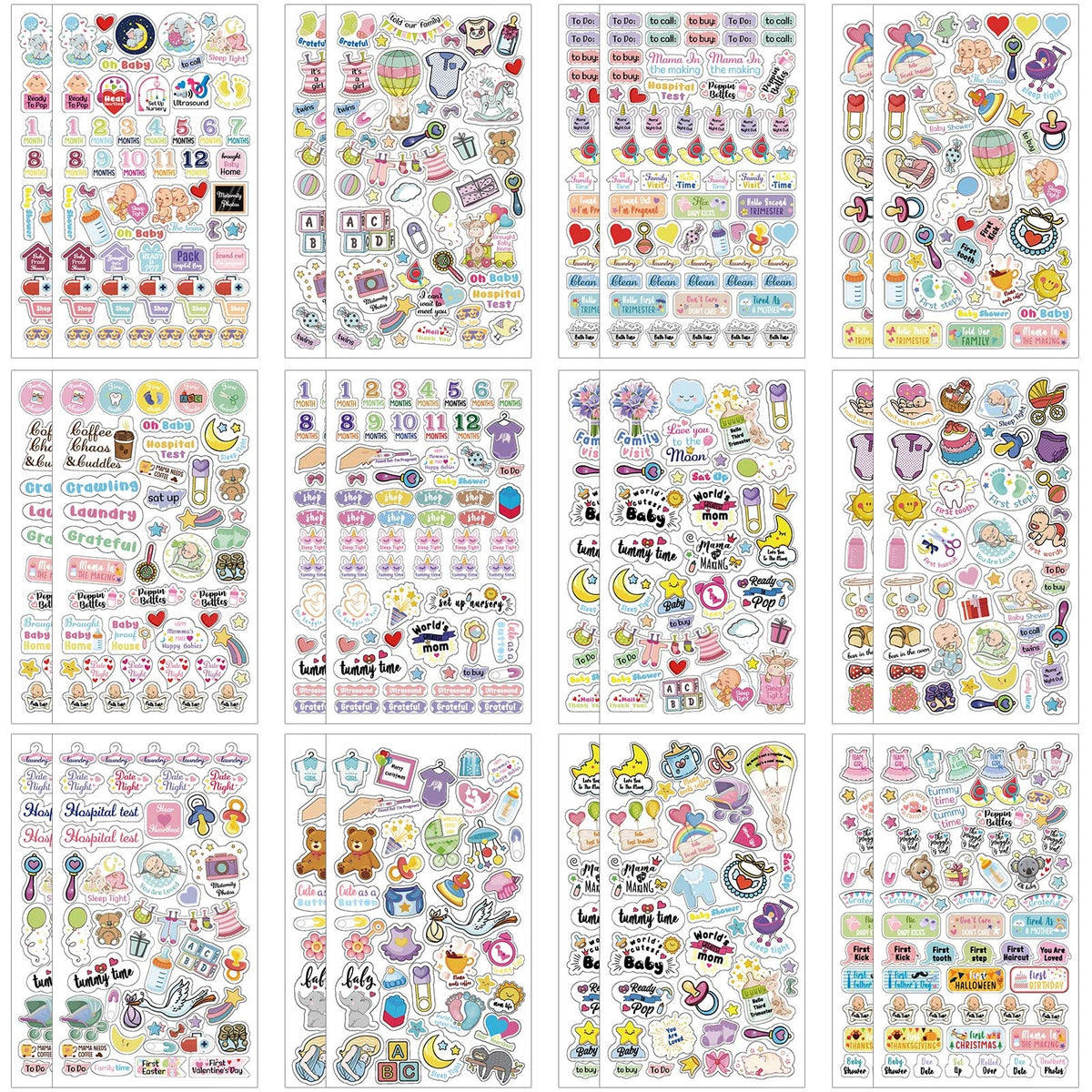 Kisston baby calendar stickers 24-sheets pack cover with vibrant designs for pregnancy memory keeping