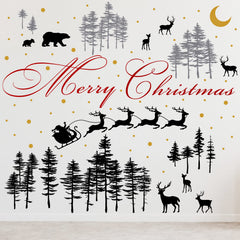 Kisston Christmas nursery wall decal forest deer creates a cozy woodland focal point for kids' rooms.