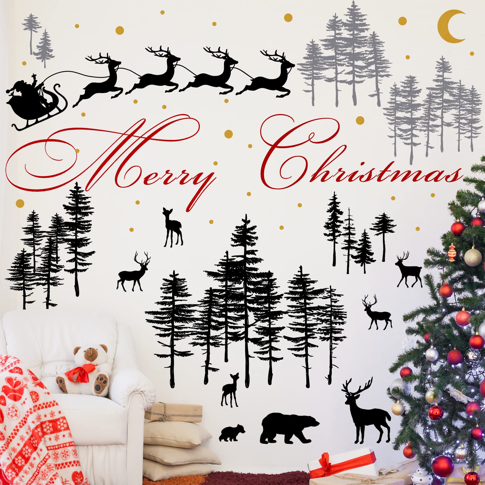 Kisston Christmas nursery wall decal living room display enhances festive ambience.