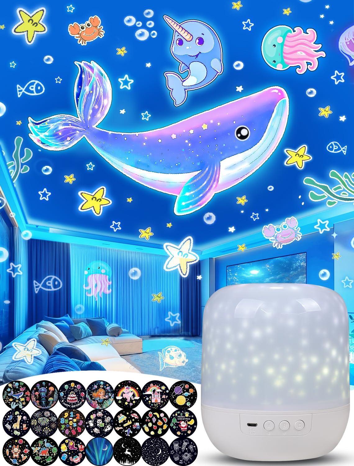 KISTRA 21-sets films night light projector casts ceiling scenes for imaginative play