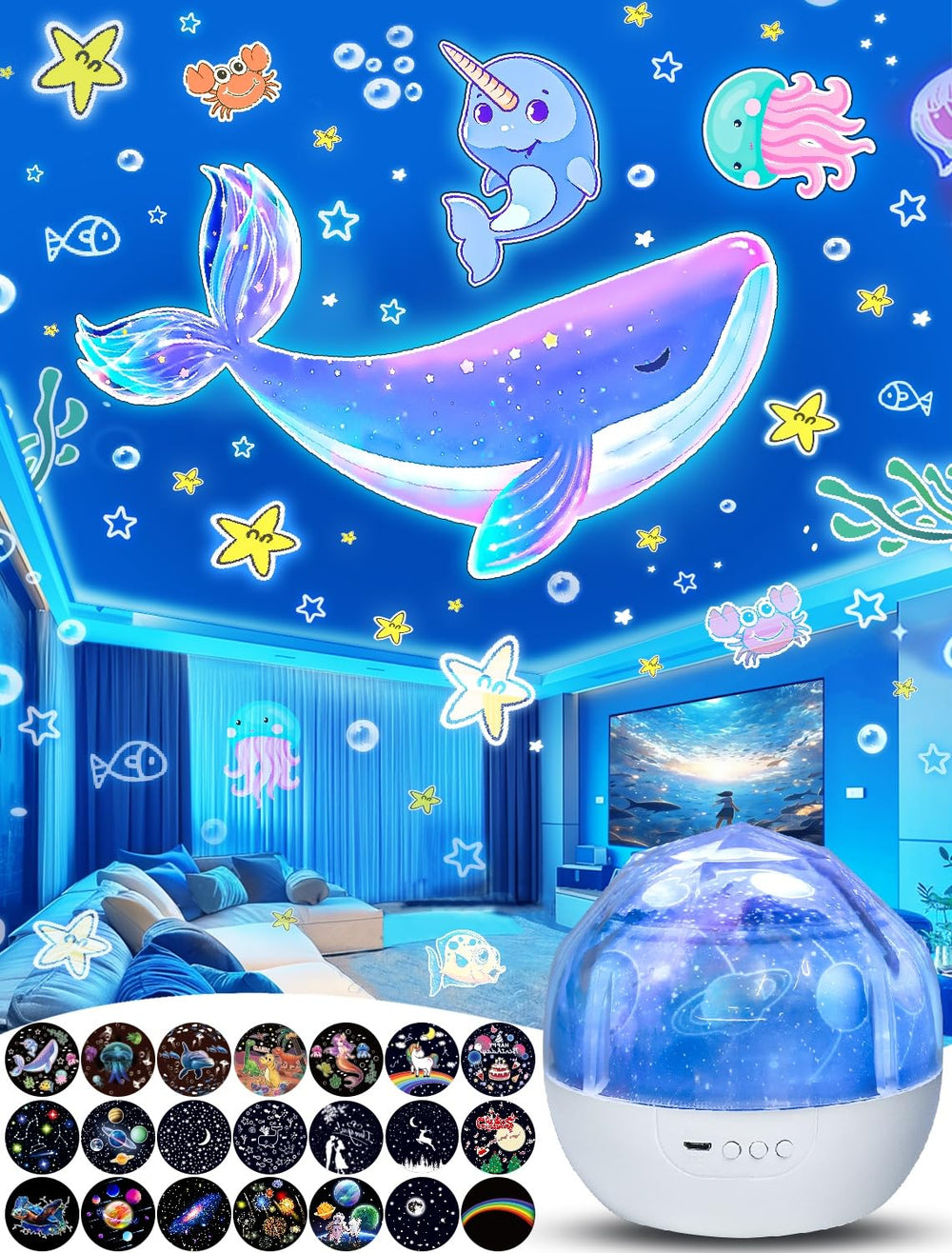 KISTRA night-light projector with cover-off ceiling patterns for a planetarium feel