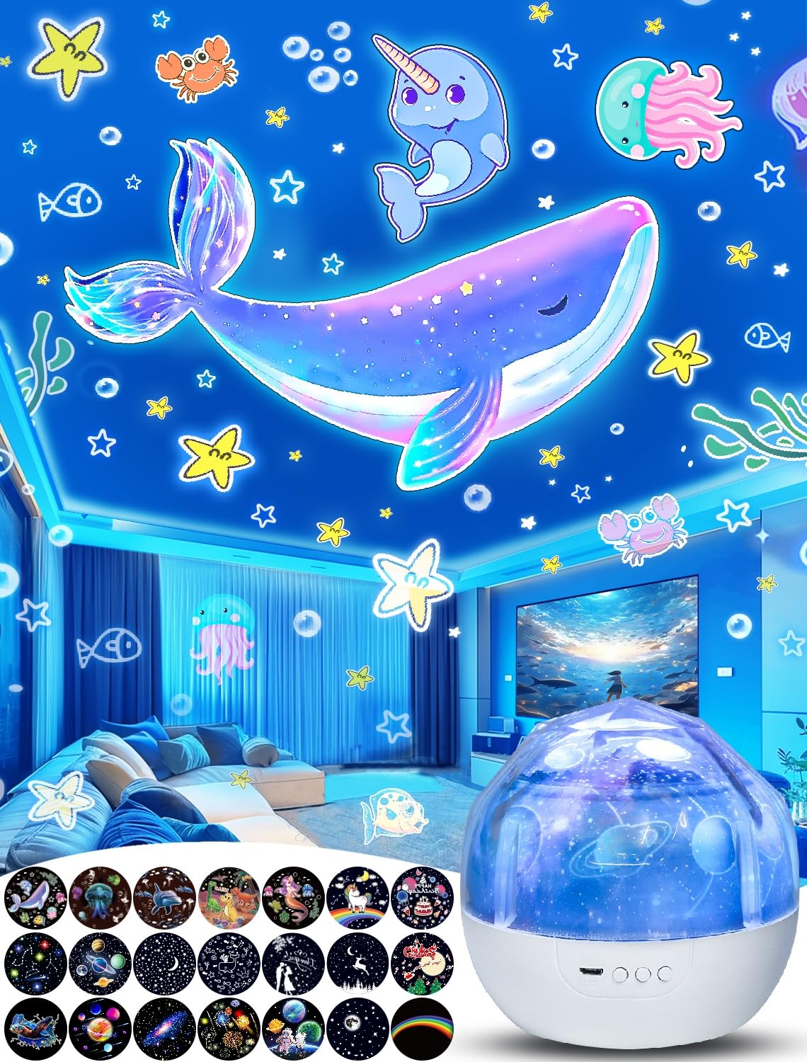 KISTRA night-light projector with cover-off ceiling patterns for a planetarium feel