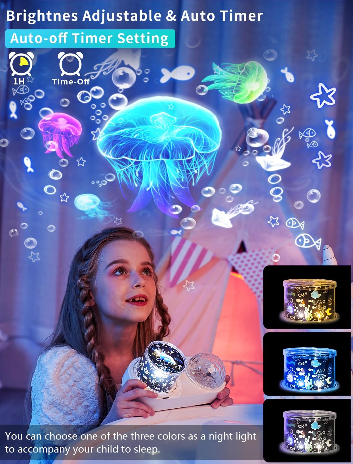KISTRA Ocean Wave Projector brightness control for eye comfort