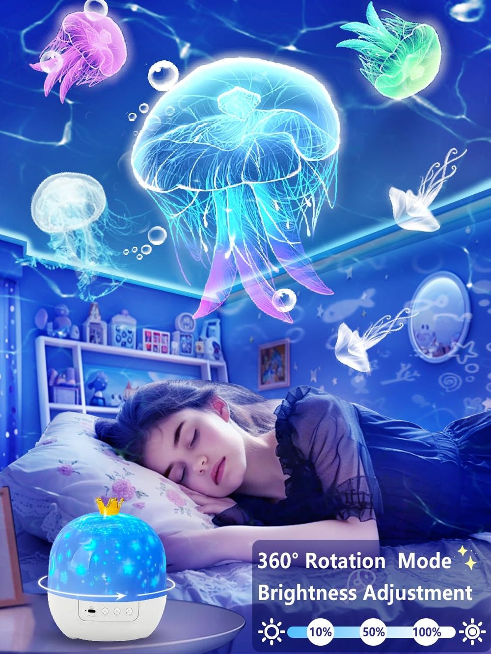 KISTRA Star Projector 360-degree rotation showcases dynamic night sky visuals.