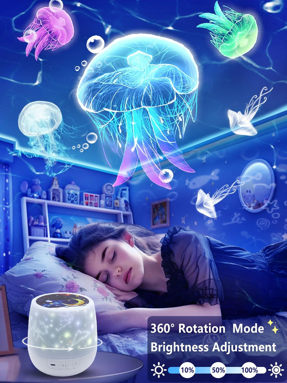KISTRA Star Projector 360-degree rotation enhances immersive night-sky displays.