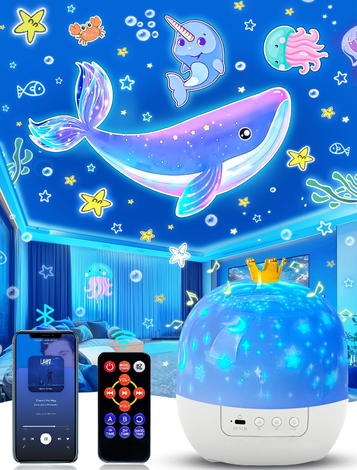 KISTRA star projector crown-appearance fills ceiling with dreamy patterns for bedtime