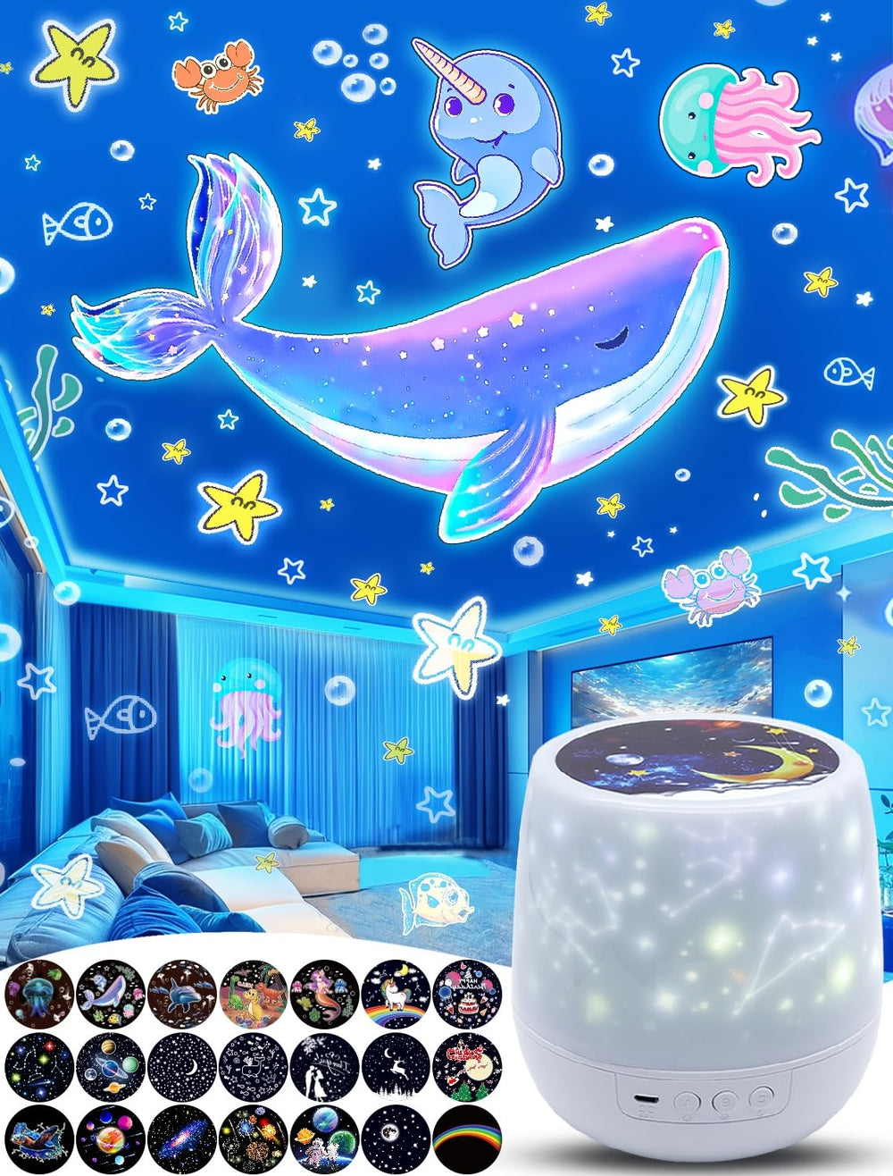 KISTRA Star Projector drum design creates calming bedtime ambiance.