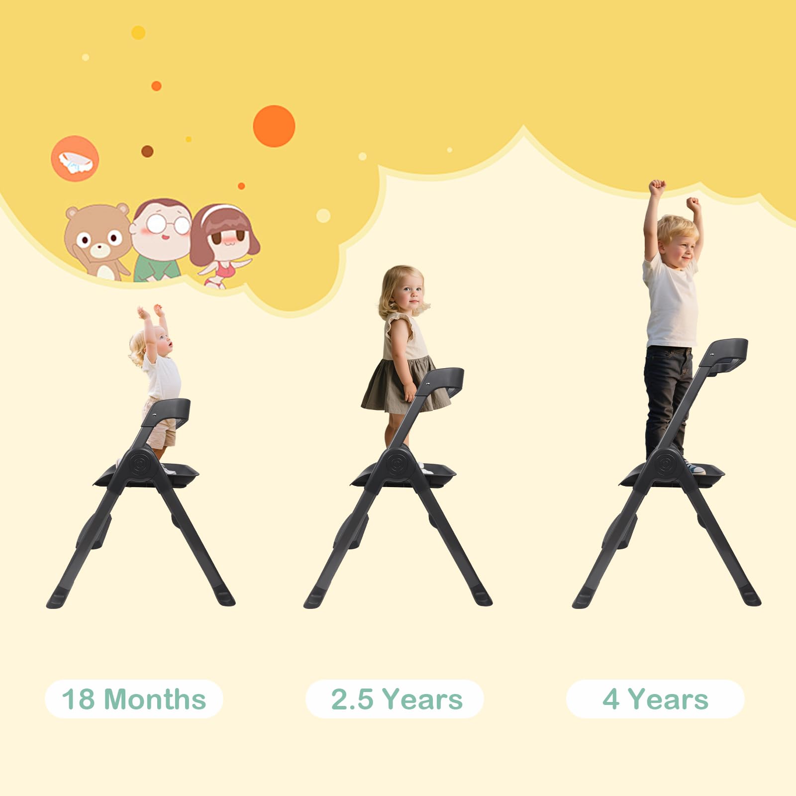 Kisuplus 6-in-1 high chair with 5-point harness for secure seating during meals.