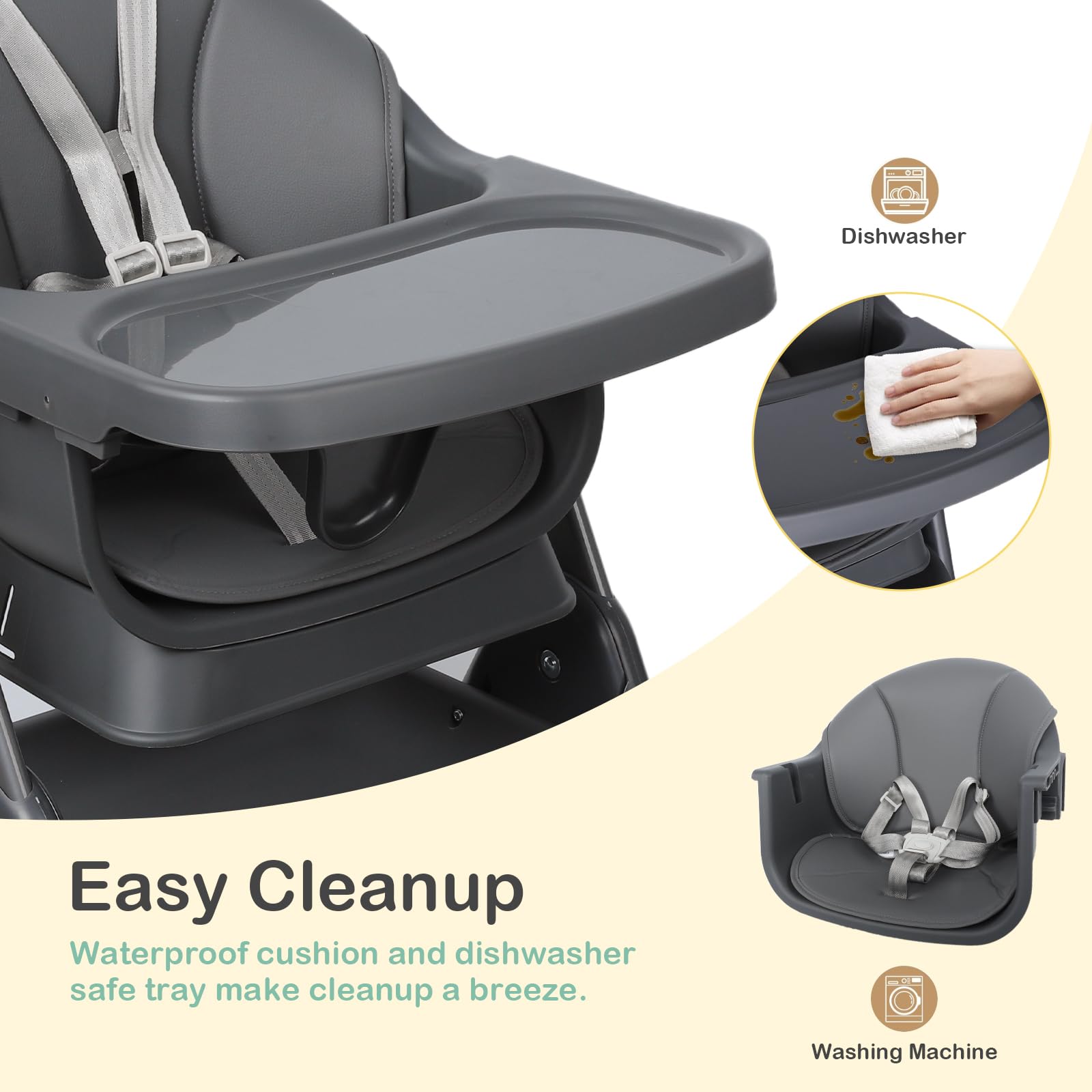 Kisuplus 6-in-1 high chair in easy-to-follow assembly mode setup.