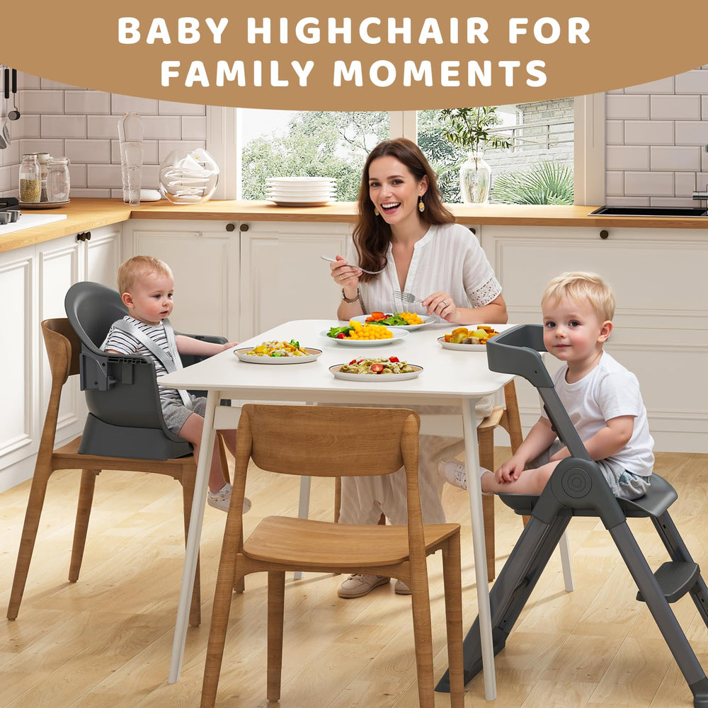 Kisuplus 6-in-1 high chair folded compactly for small-space storage.