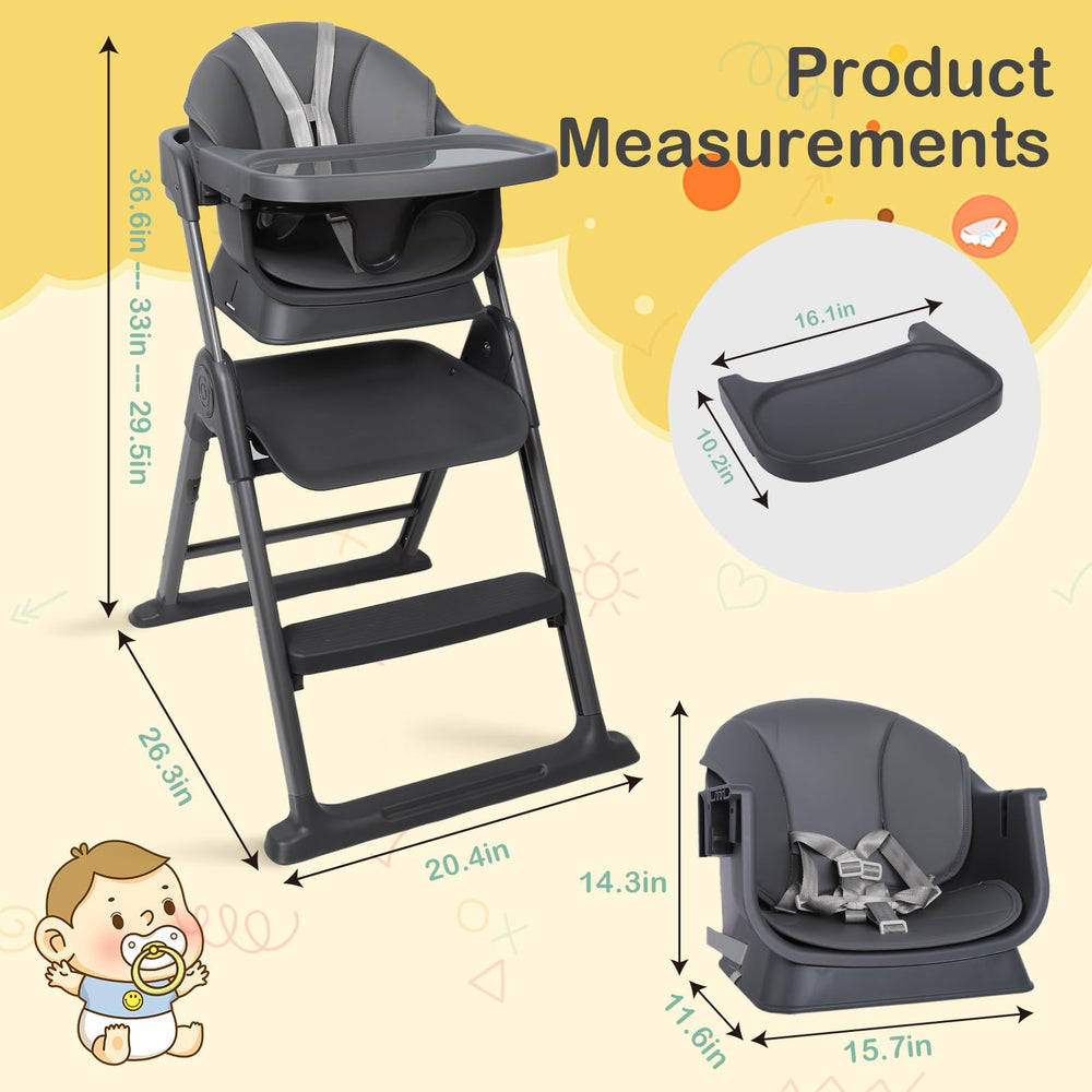 Kisuplus non-toxic high chair with wipe-clean PU leather seat for quick mess cleanup.