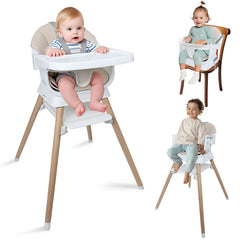 Kisuplus 9-in-1 high chair beige cushion close-up highlighting washable PU cover for easy cleaning
