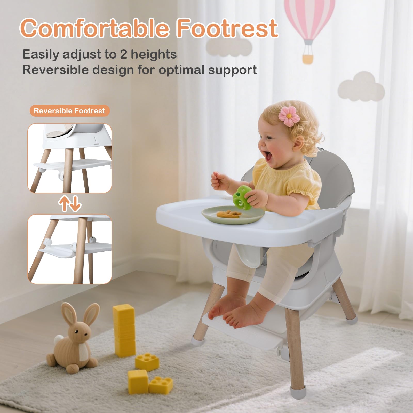 Kisuplus dishwasher-safe tray simplifies post-meal cleanup and mess control.