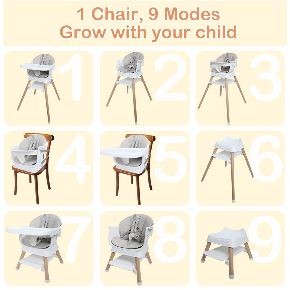 Kisuplus wooden high chair gray legs provides stable support during meals.