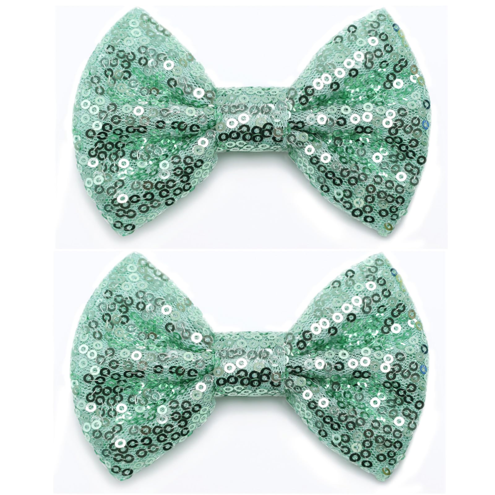 Kiszu green sequin bow clip for daily hairstyles.