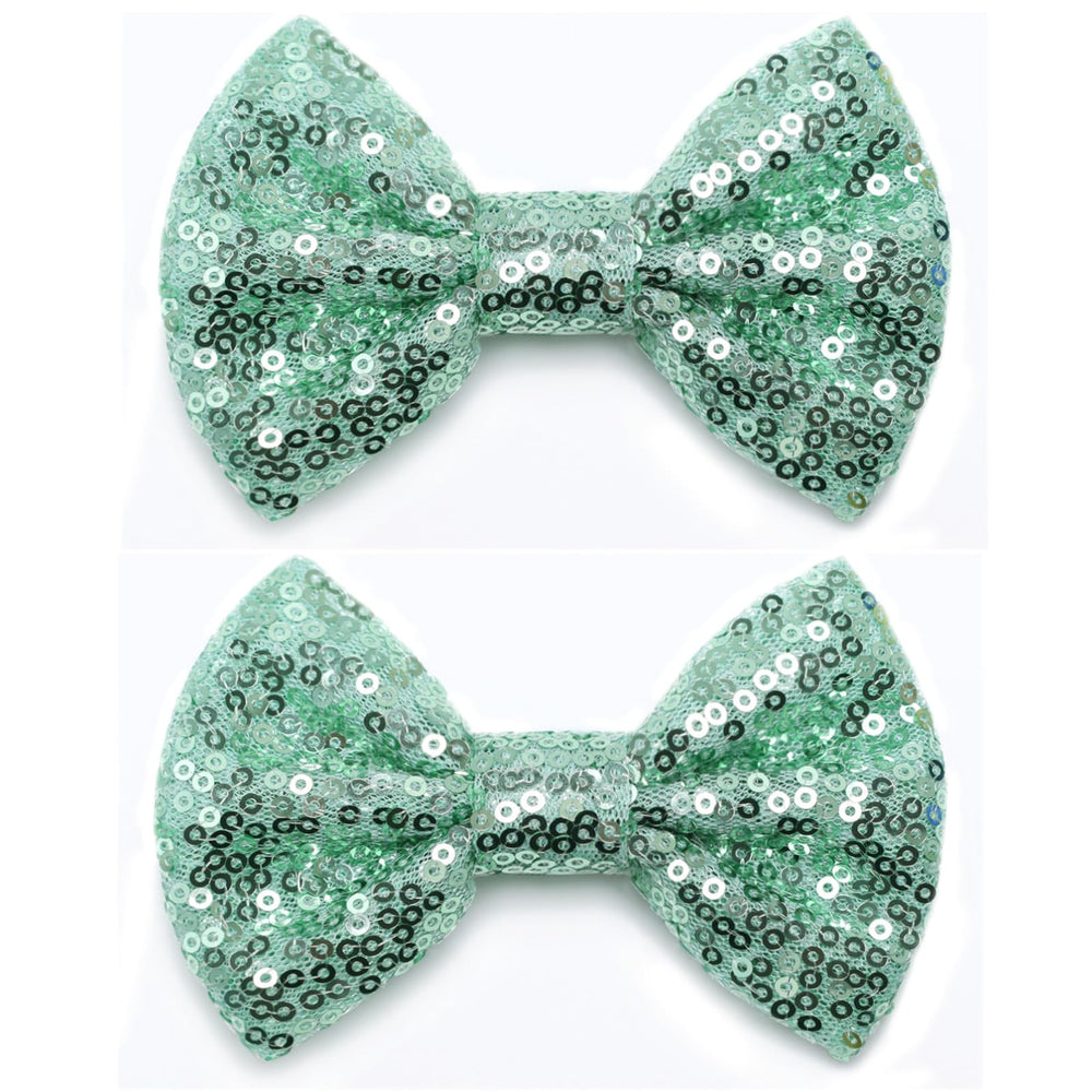 Kiszu green sequin bow clip for daily hairstyles.