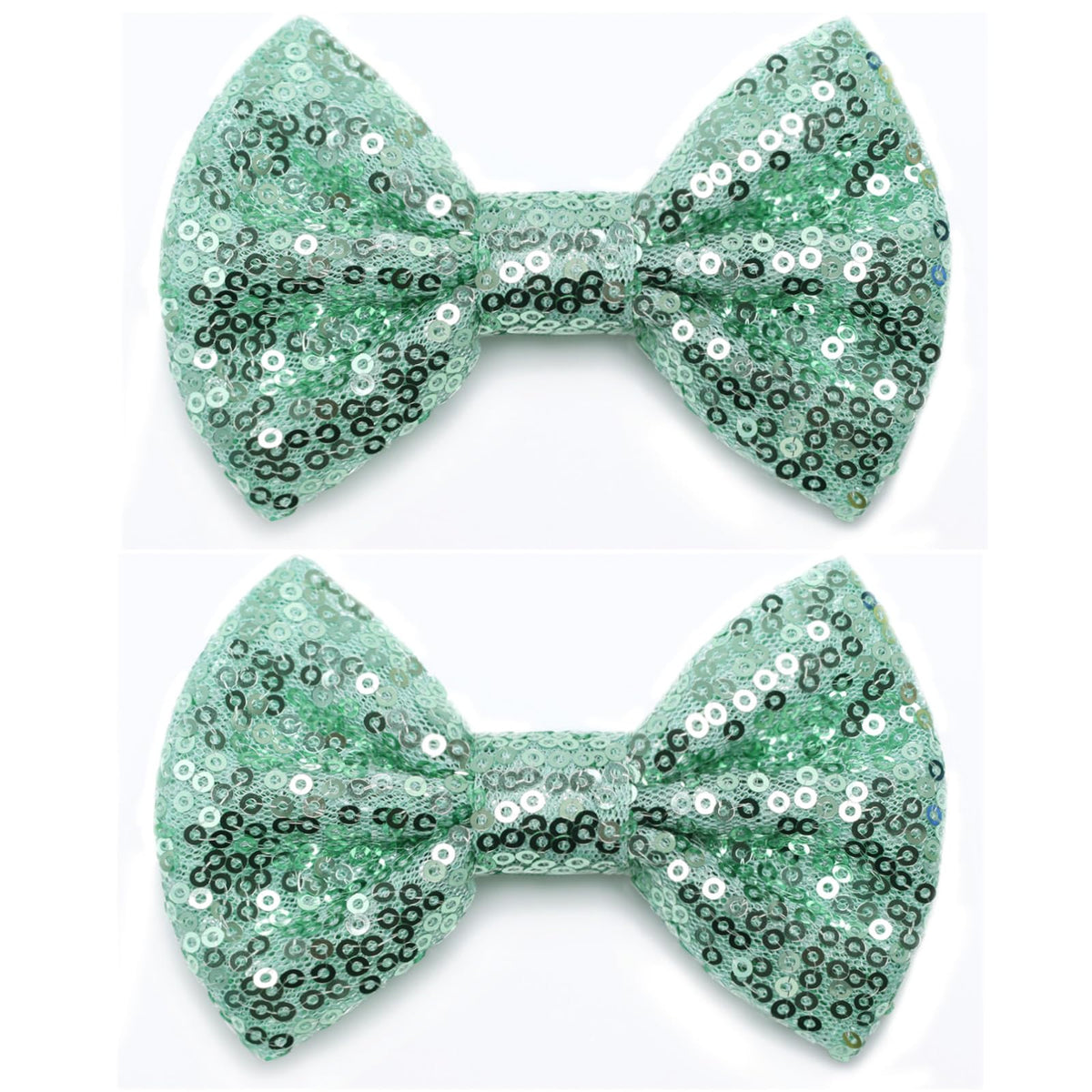Kiszu green sequin bow clip for daily hairstyles.