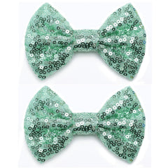 Kiszu green sequin bow clip for daily hairstyles.