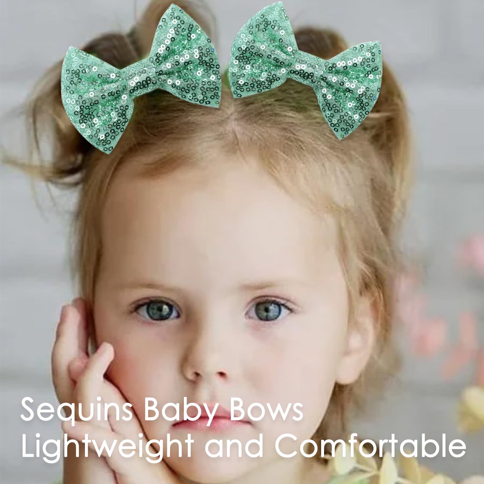 Kiszu green sequin bow clip for special occasions.