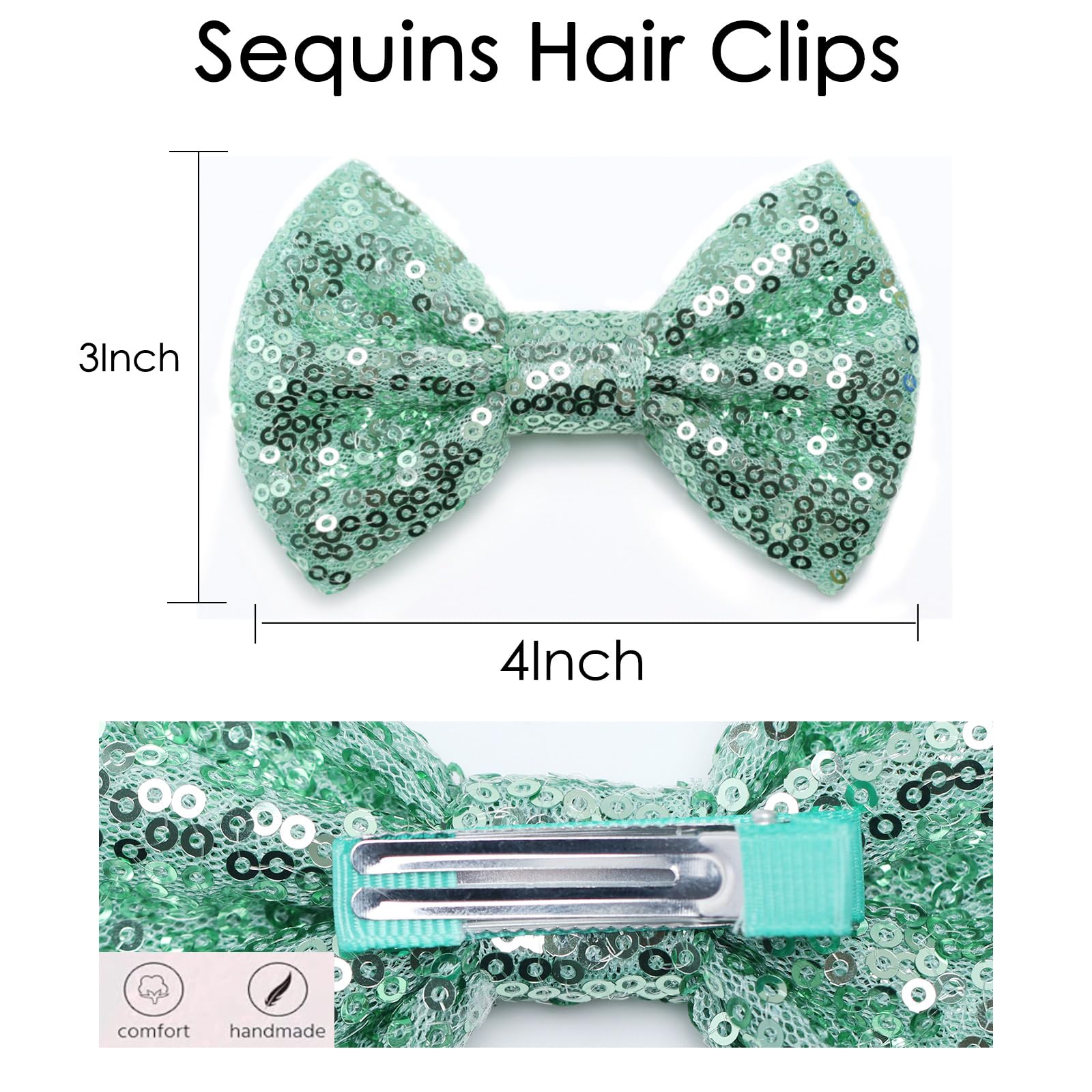 Kiszu green sequin bow clip handmade and durable.