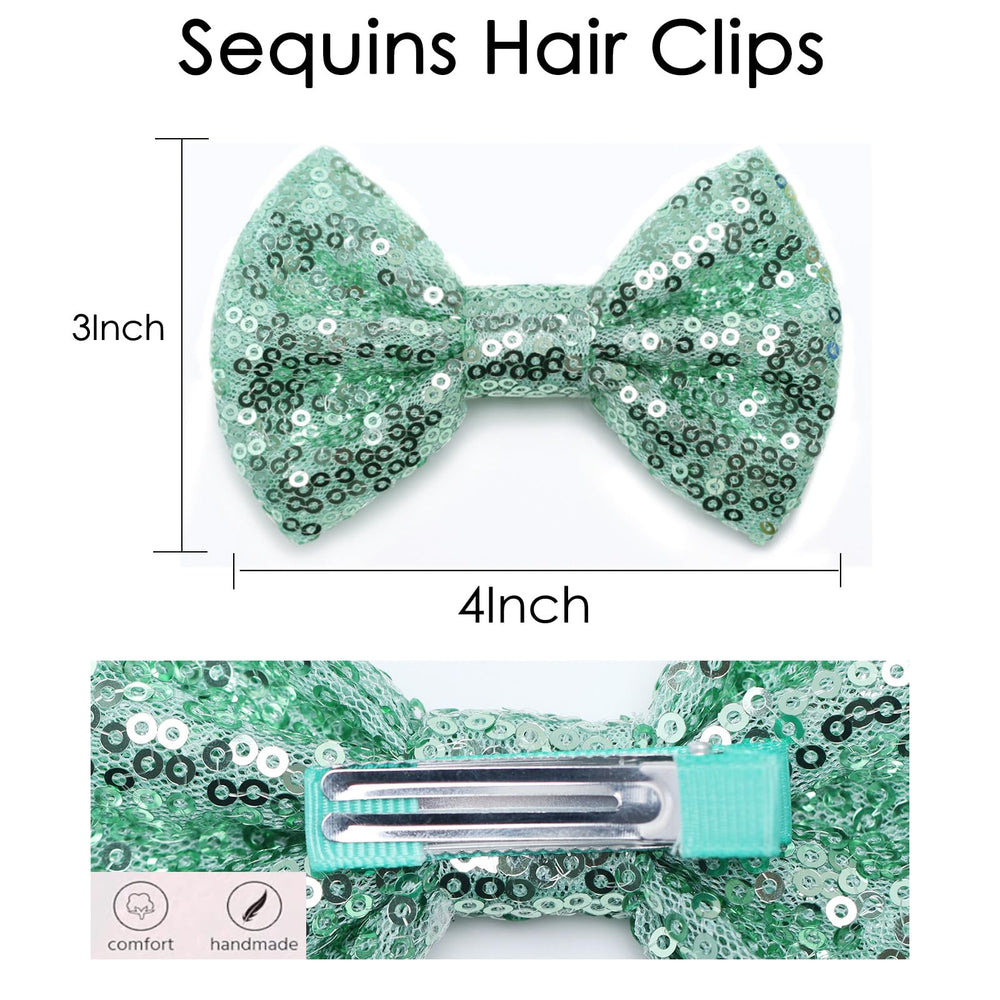 Kiszu green sequin bow clip handmade and durable.