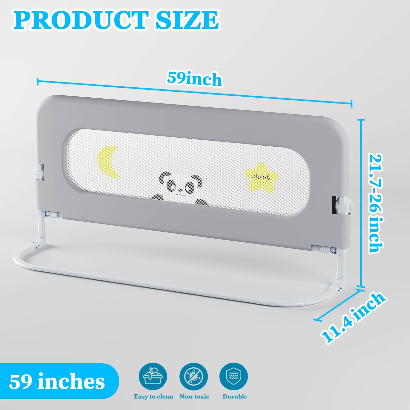 Kitiver 59-inch guard rail fits multiple bed sizes with simple setup