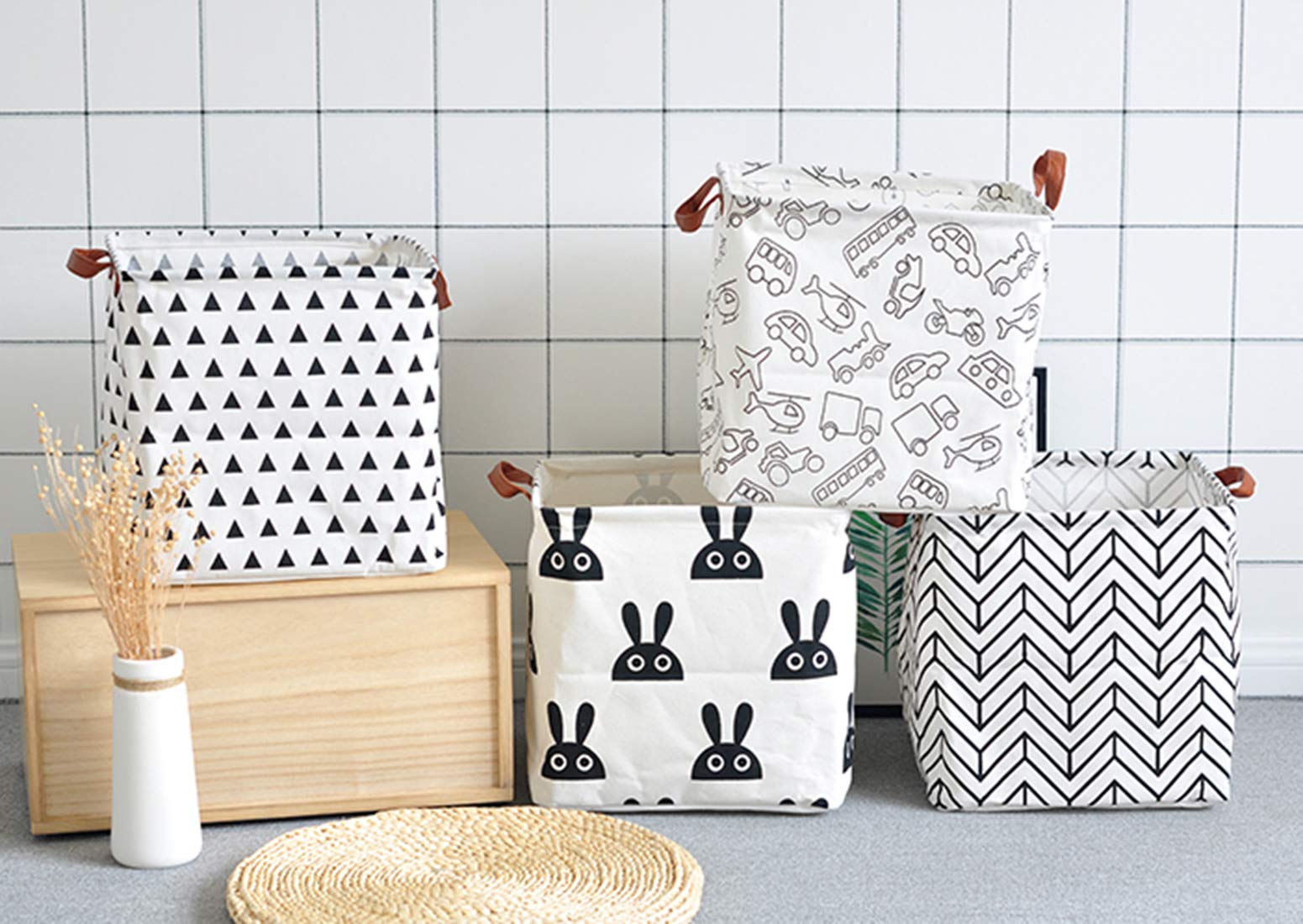 KIUATSJR square storage basket geometric-pattern elevates decor while organizing shelves.