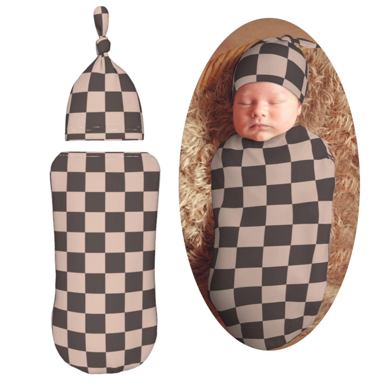 KiuLoam coffee brown checkered swaddle blanket offers soft warmth for newborn comfort