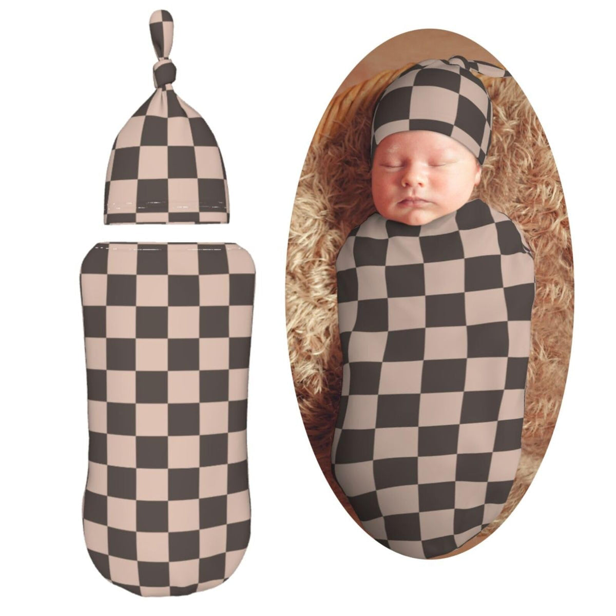 KiuLoam coffee brown checkered swaddle blanket offers soft warmth for newborn comfort