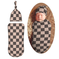 KiuLoam coffee brown checkered swaddle blanket offers soft warmth for newborn comfort