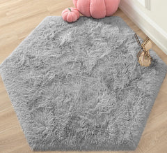 KIXINWA grey hexagon rug fluffy surface for cozy feel in any room