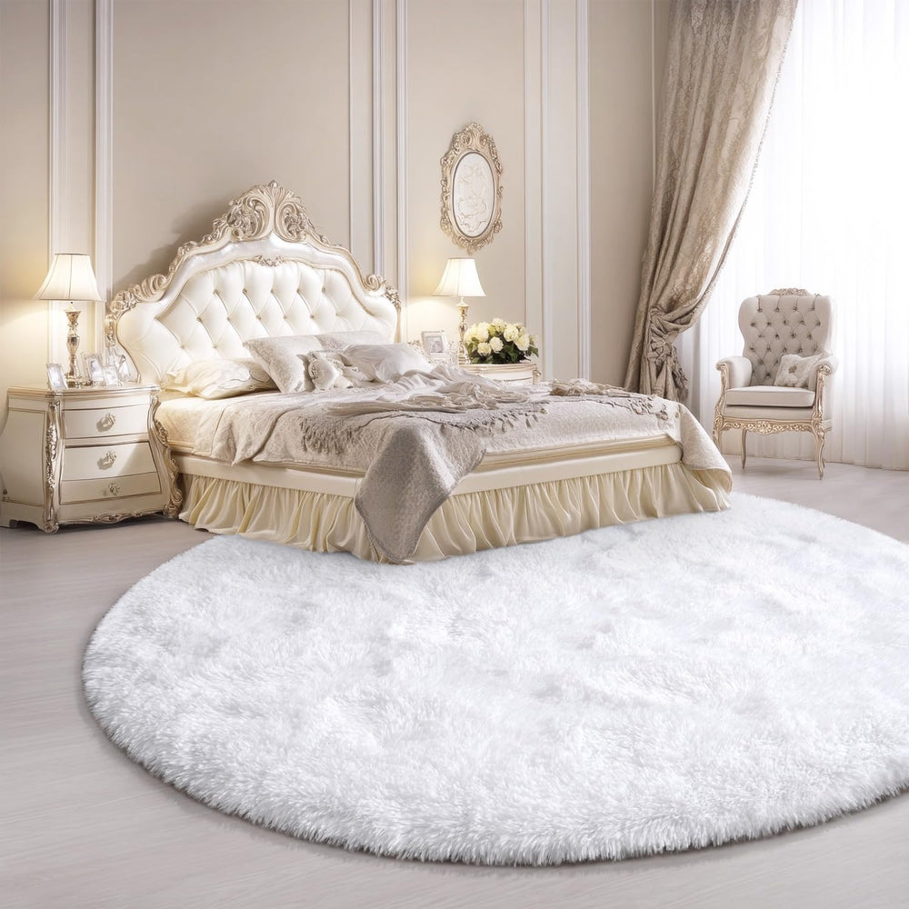 KIXINWA hexagonal design round rug in white adds modern style.