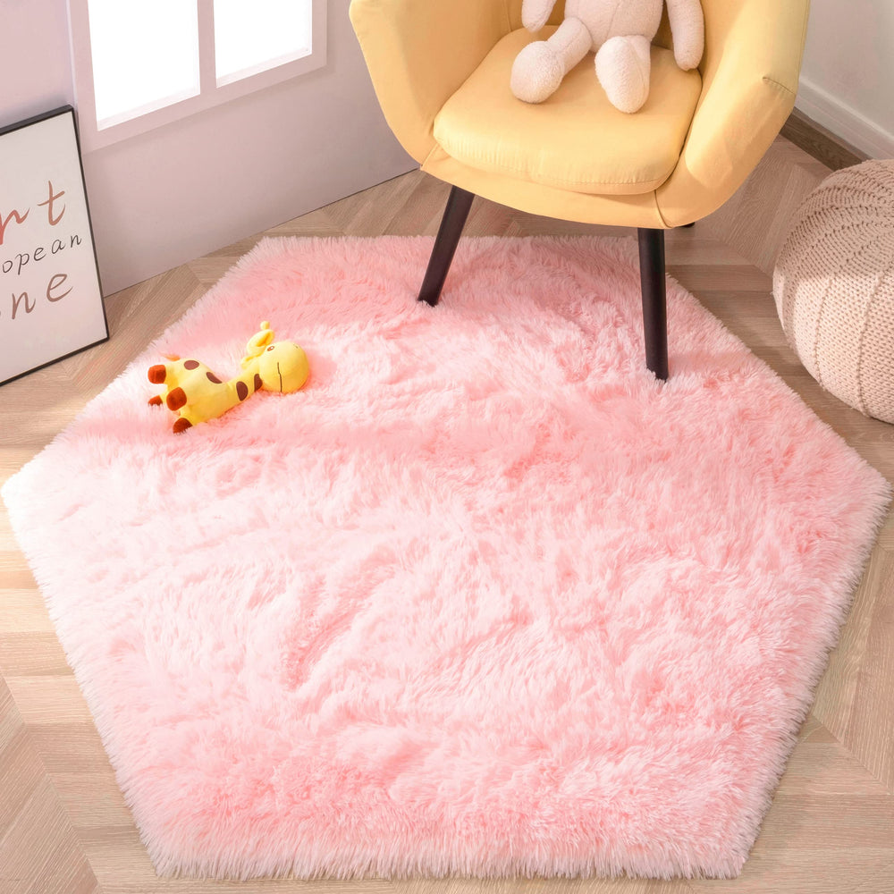 KIXINWA Pink Hexagon Princess Rug non-slip backing adds safe seating area