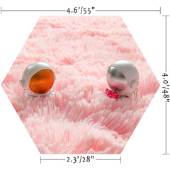 KIXINWA Pink Hexagon Princess Rug side view shows fluffy surface and cushioned foot rebound