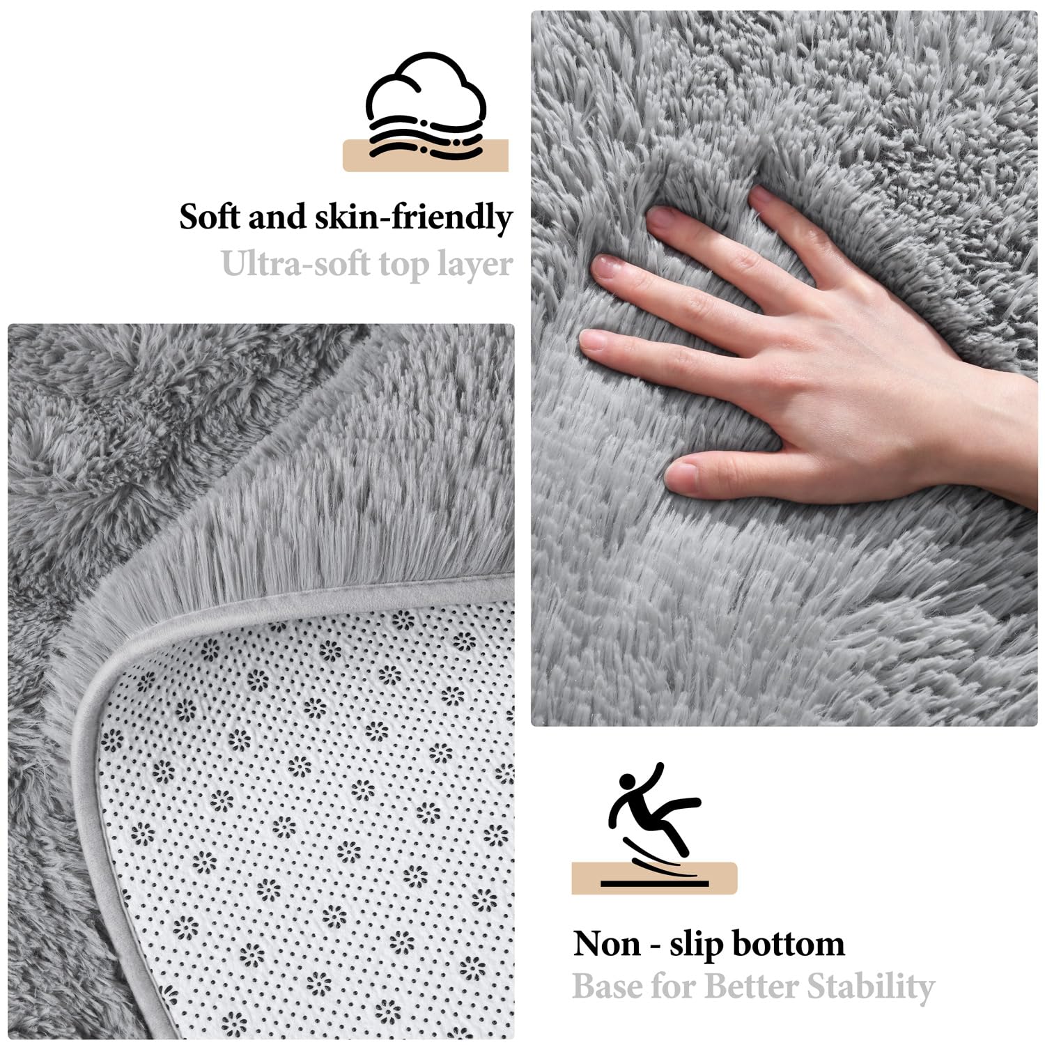 KIXINWA round rug grey with non-slip backing for stable use